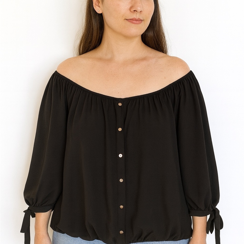 Torrid Black Blouse with tie sleeves, Size 2X